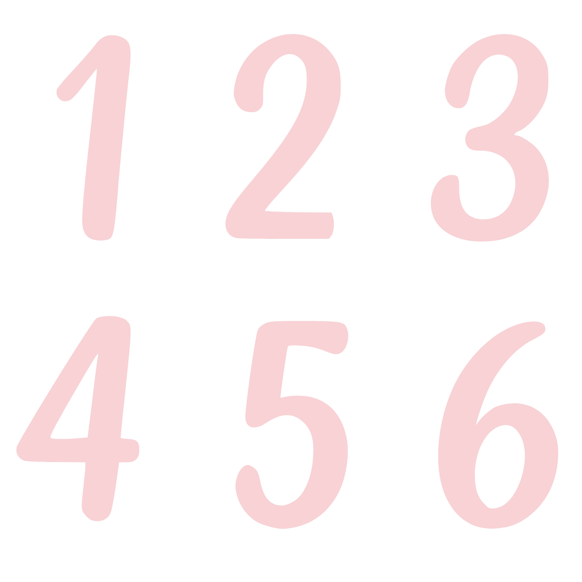 Bügelbild Zahlen Set 1 bis 6 Rosa Pastell Kinder Geburtstag
