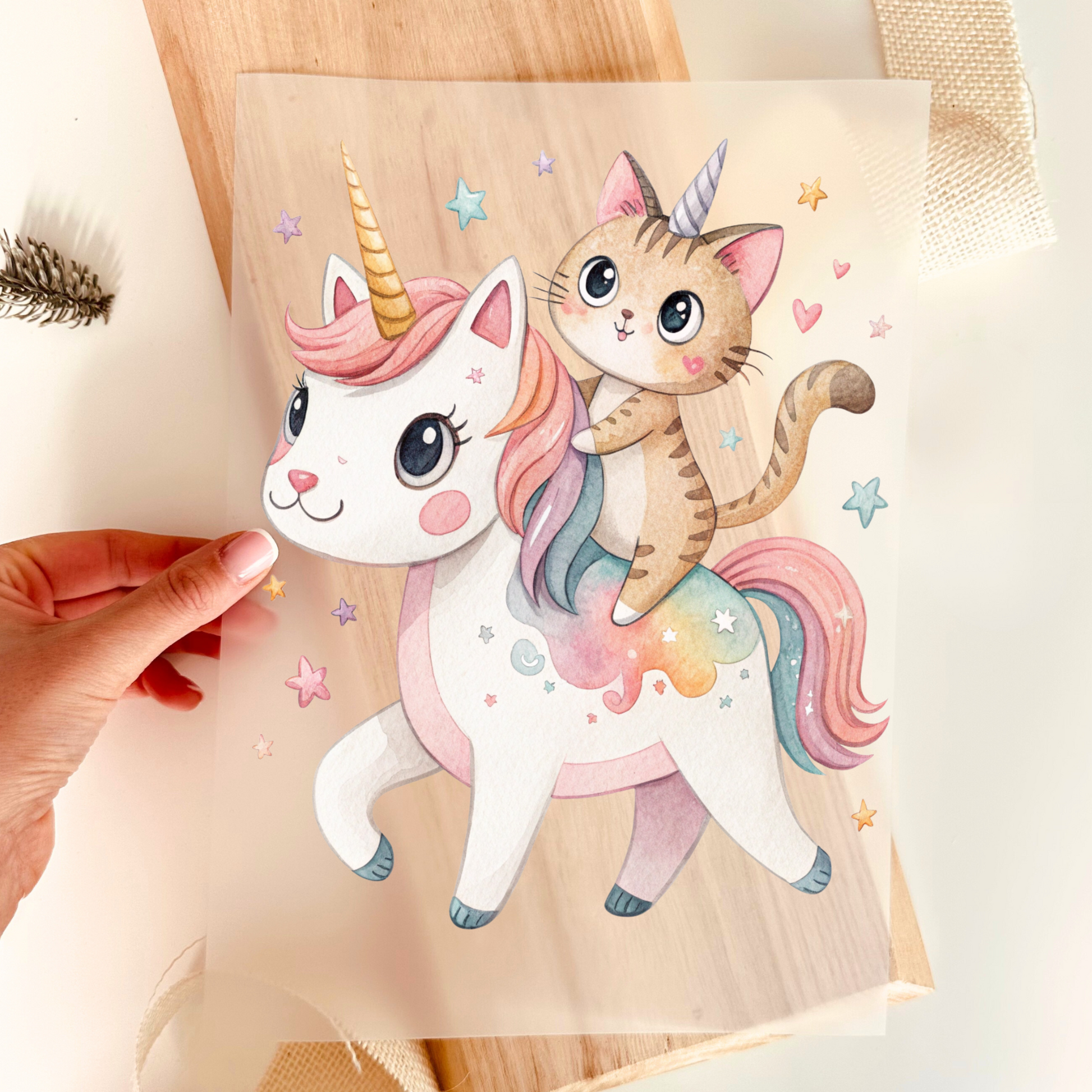 Einhorn Katze Bügelbild für Kinder – Motiv auf Transferfolie