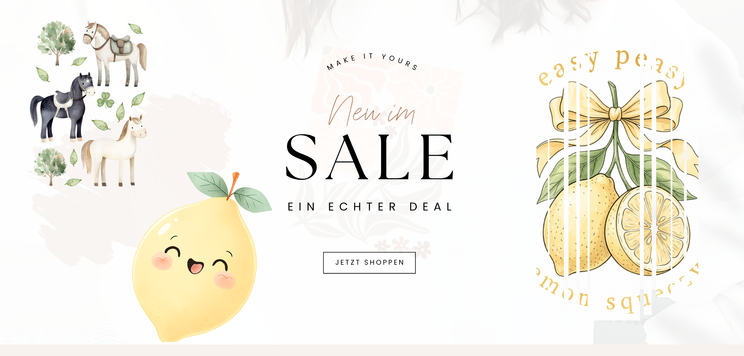 Sale Bügelbilder – Pferde-Set für Kinder, süßes Zitronen-Motiv und Easy Peasy Lemon Squeezy Bügelbild im Angebot