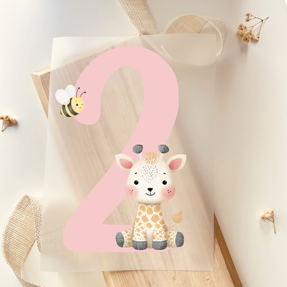 Bügelbild Geburtstag personalisiert – Tier & Zahl nach Wunsch Kinder