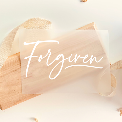 Bügelbild Forgiven Schriftzug christlich