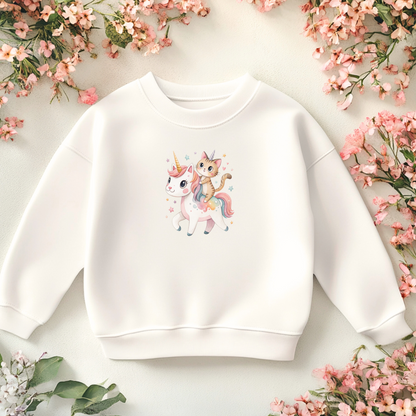 Kinderpullover mit Einhorn Katze Bügelbild – aufgebügeltes Motiv